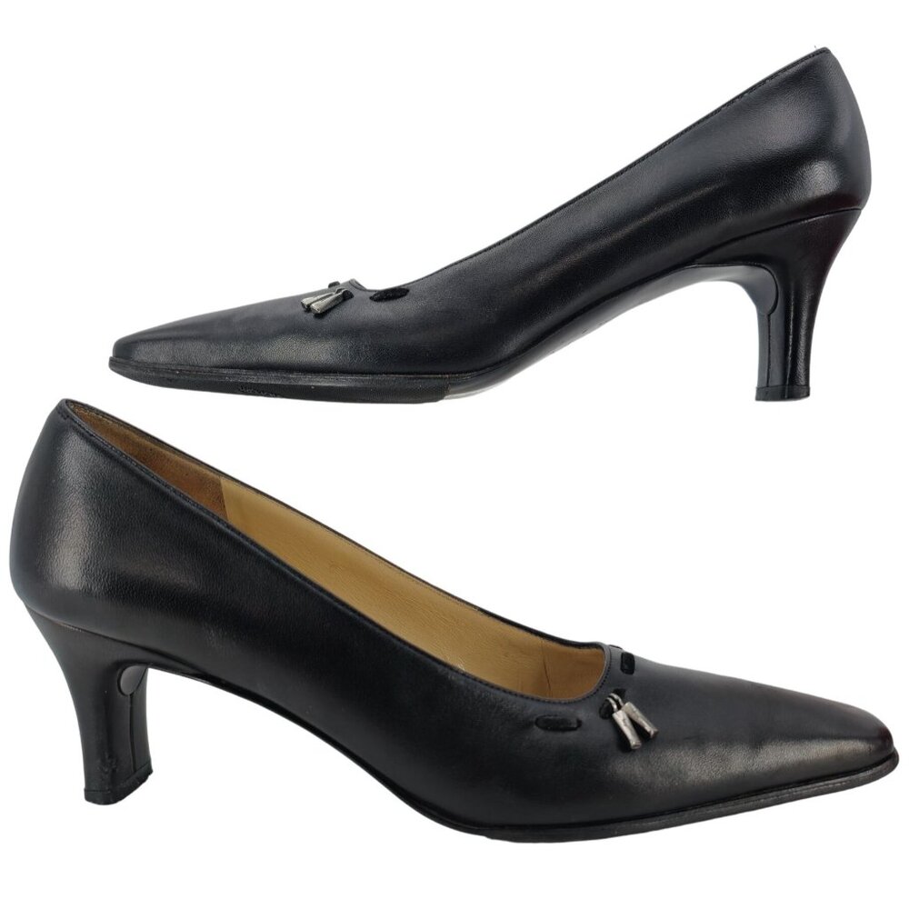 Vintage Salvatore Ferragamo Classic Black Leather Dress Heels Pump Women 8.5AAAA - Picture 6 of 15